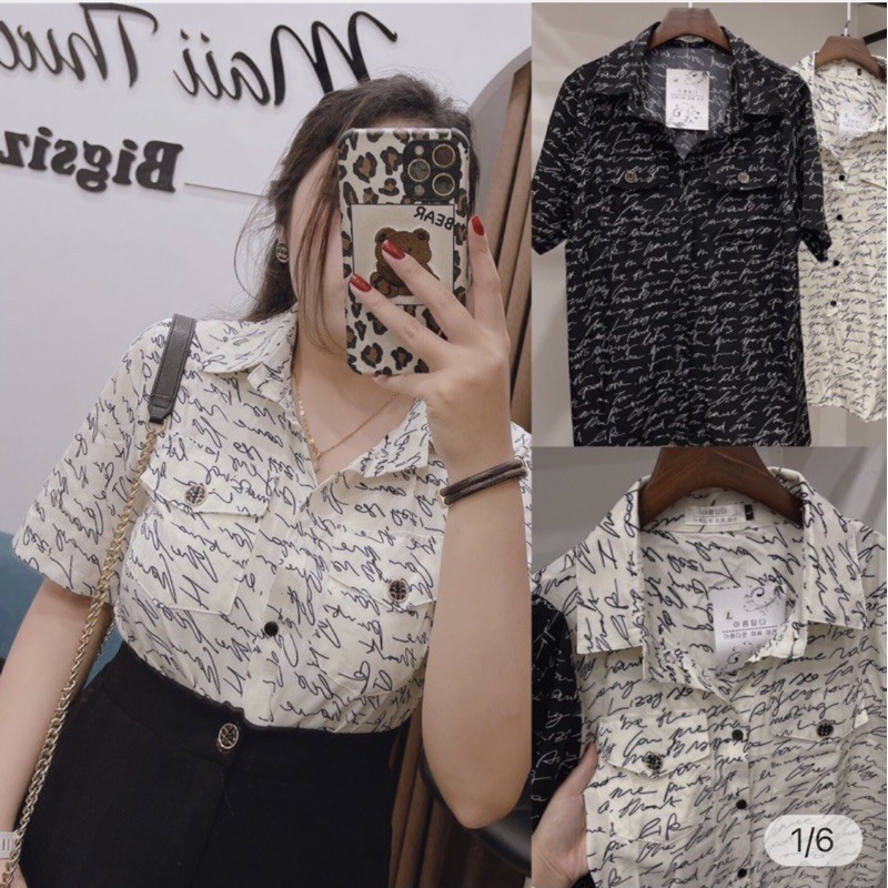 Áo Sơ Mi Chữ Bigsize Đen Trắng
