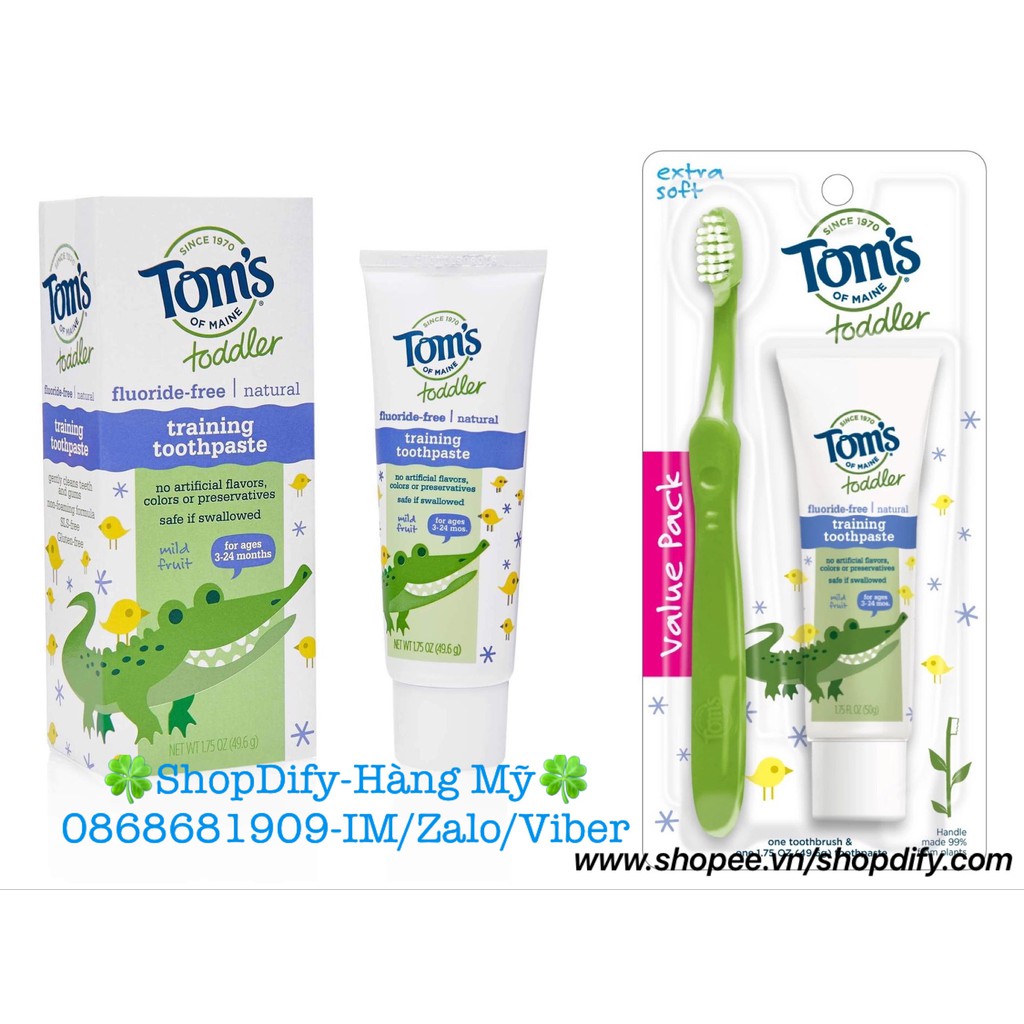 Kem đánh răng hữu cơ, nuốt được cho bé từ 3 tháng tuổi Tom’s of Maine Toddler fluoride-free, sản xuất tại Mỹ 49,6g