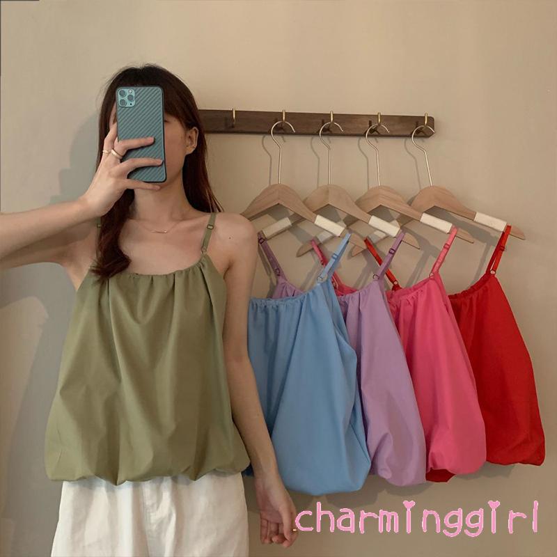 Áo Hai Dây Dáng Rộng Màu Sắc Đơn Giản Quyến Rũ Cho Nữ