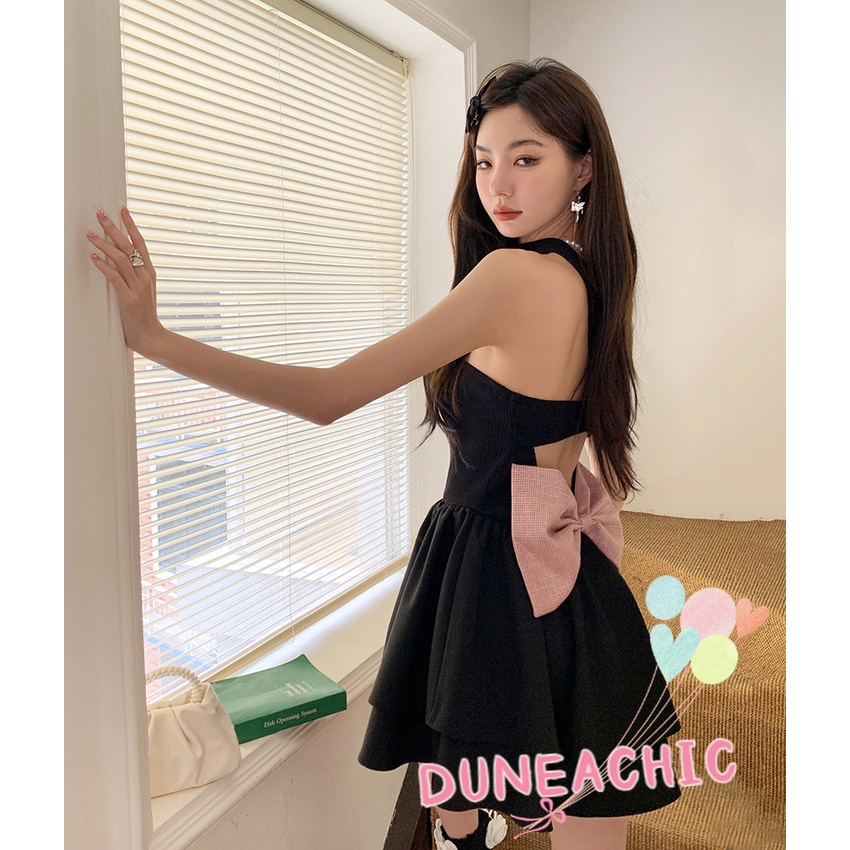 DUNEA Đầm Trễ Vai Xếp Ly Thắt Nơ Bướm Ngọt Ngào Nữ Tính