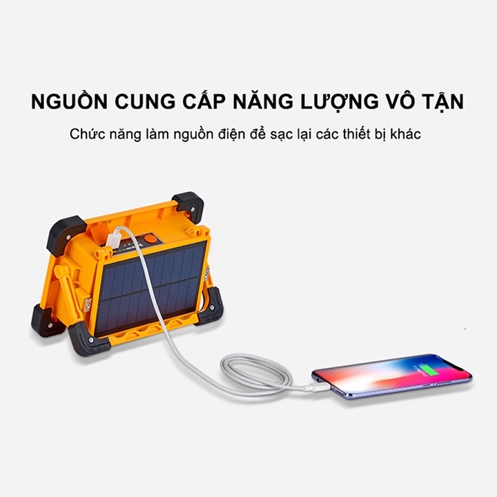 Đèn LED cầm tay năng lượng mặt trời kiêm sạc dự phòng dành cho leo núi, dã ngoại, cắm trại, câu cá