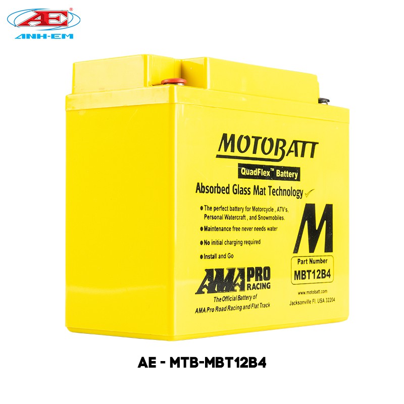 Bình điện MOTOBATT - MBT12B4 (12V-11A) dùng cho dòng xe môtô hàng chính hãng thương hiệu MOTOBATT