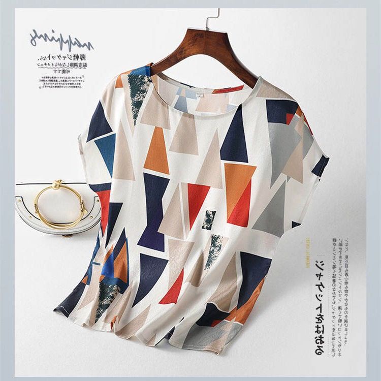 Áo thun tay ngắn dáng rộng in họa tiết thời trang mùa hè cho phụ nữ trung niên