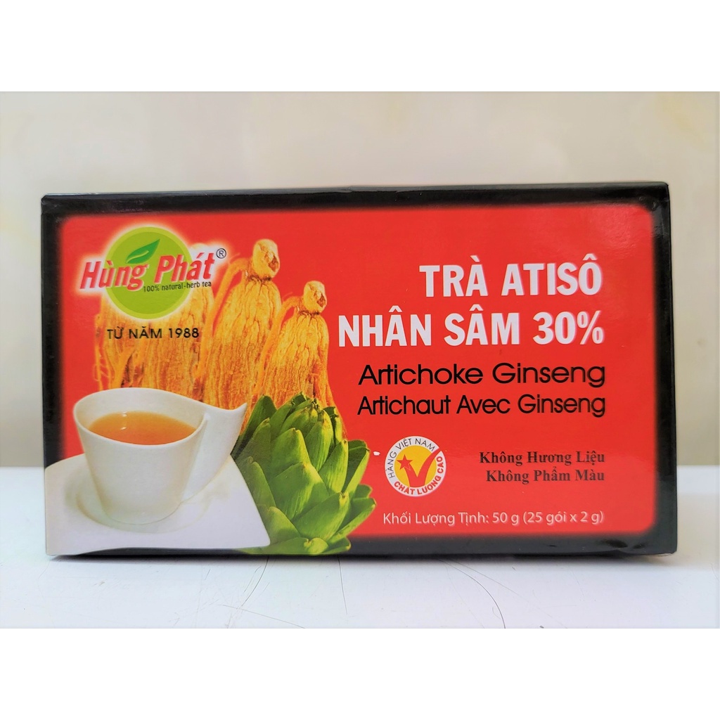 [Hộp 50g (25 túi lọc)] TRÀ ATISO NHÂN SÂM [VN] HÙNG PHÁT Artichoke Ginseng Tea