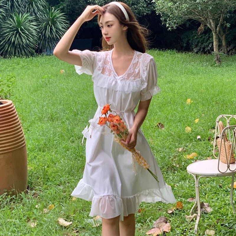 Đầm trắng YEYA tay phồng phong cách thời trang pháp dành cho nữ