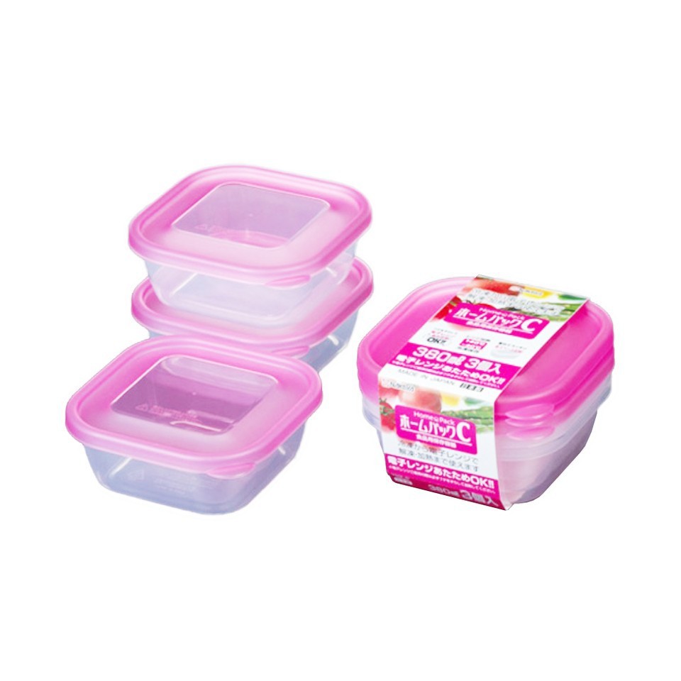 [Đồng giá 33k] Set 3 hộp nhựa màu hồng Nakaya 380ml chịu nhiệt nắp kín Nhật Bản