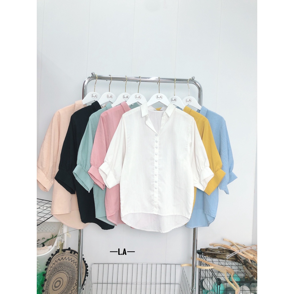 ÁO SƠ MI NỮ, ÁO CỘC TAY LỠ, KHUY LIỀN TRANG TRÍ KIỂU CHUI ĐẦU, CHẤT VẢI ĐŨI XƯỚC MỀM MÁT HÀNG THIẾT KẾ VNSX