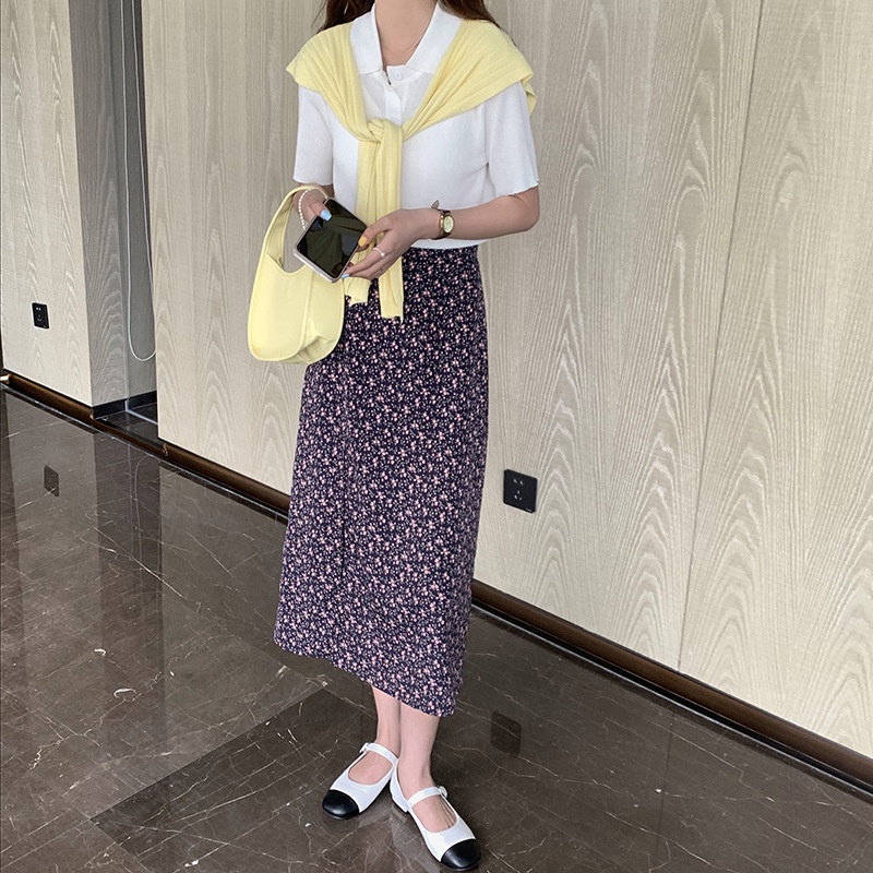 Chân váy Midi Dài Voan hoa Xẻ tà Thanh lịch Lưng cao Form chữ A Mùa Hè Ulzzang Hàn Quốc Váy Dài Midi Cạp cao Thời trang | BigBuy360 - bigbuy360.vn