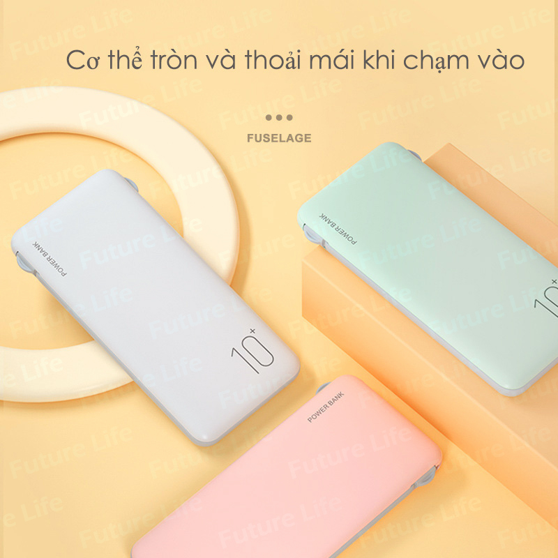 Sạc Dự Phòng 10000mAh Pin Sạc Dự Phòng  Đi Kèm Với Ba Loại Cục Sạc Dự Phòng Micro Usb Type-c Macaron Xạc Dự Phòng