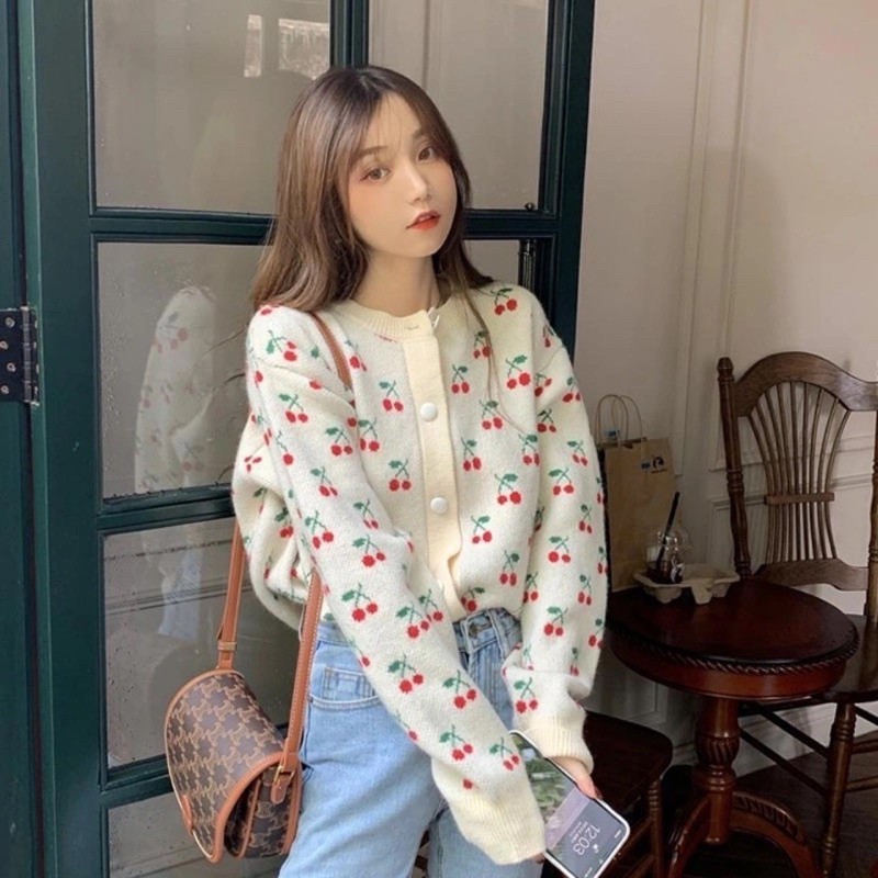 [ORDER TAOBAO] ÁO CARDIGAN HỌA TIẾT QUẢ CHERRY | BigBuy360 - bigbuy360.vn
