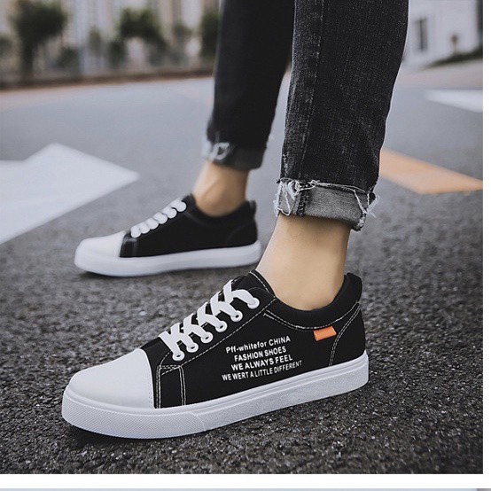 Giày nam sneaker thể thao Da PU PFF Đính Tem Cam đơn giản đẹp