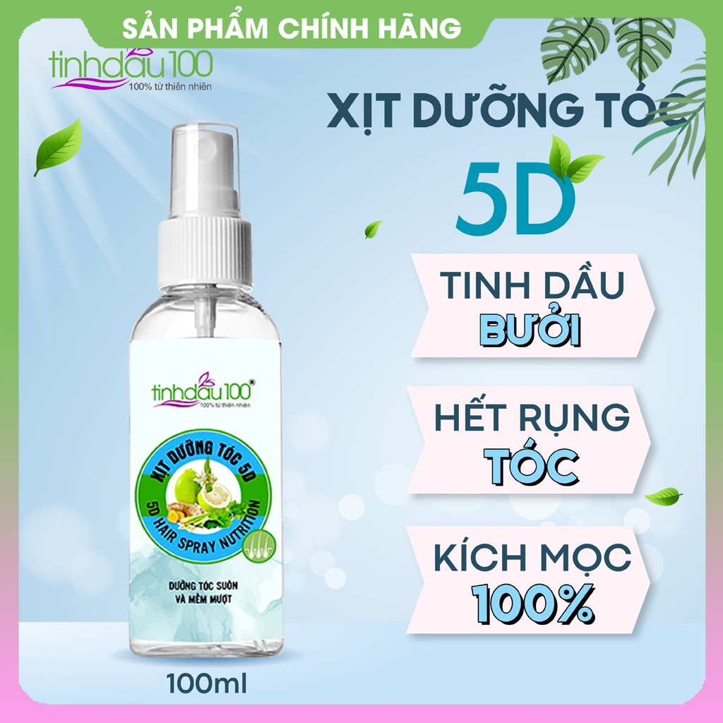 Tinh dầu dưỡng tóc 5D, tinh dầu bưởi, xịt mọc tóc, kích thích mọc tóc mới, giảm rụng tóc chai 100ml Tinh Dầu 100 Shop