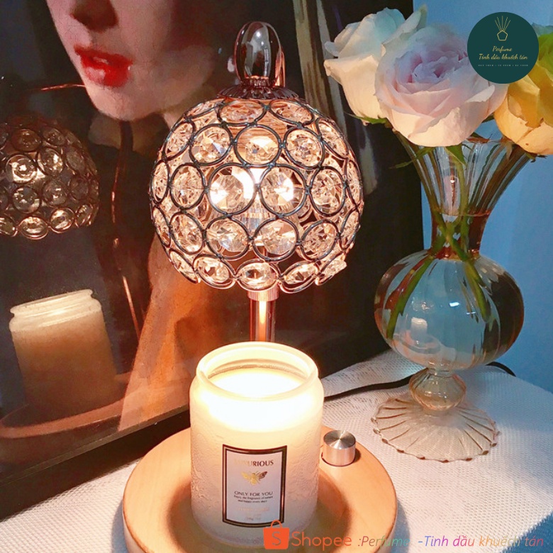 Đèn đốt nến thơm - Phụ kiện nến Yankee size L, BBW - Điều chỉnh chiều cao - Warmer Candles GU10 35W - Đèn pha lê đế gỗ