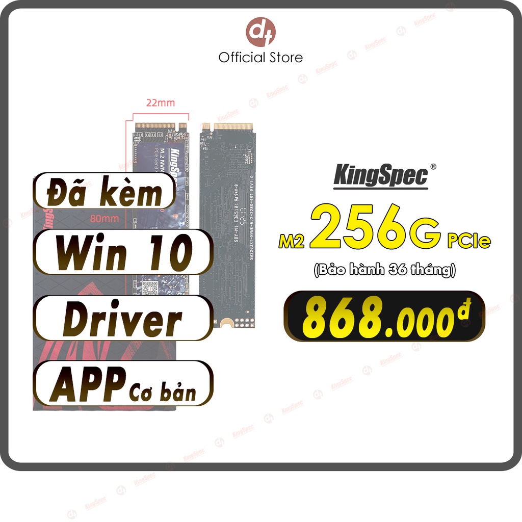 [Mã BMBAU300 giảm 10% đơn 499K] Ổ cứng SSD KingSpec 256GB cài sẵn Win 10 , M2 PCIe NVMe | NE 256 Hàng Chính Hãng