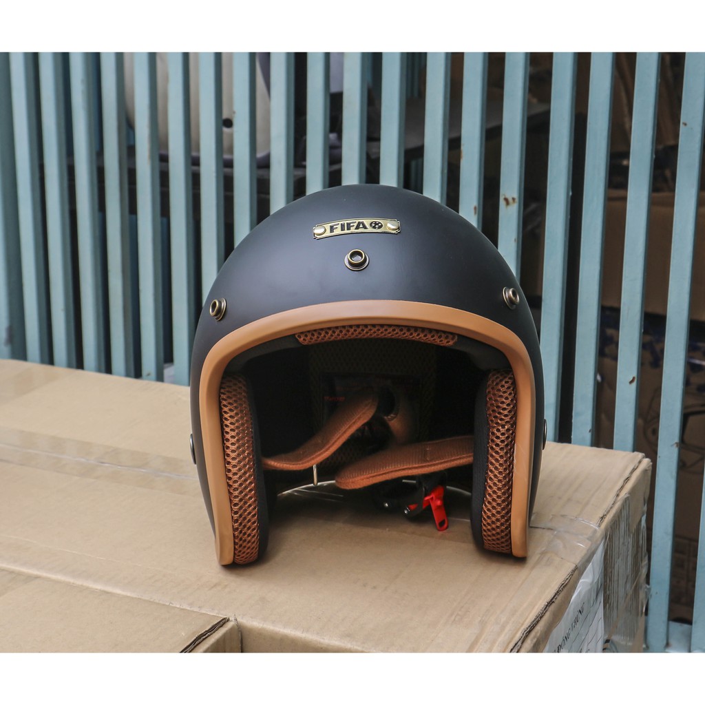 Mũ nón bảo hiểm 3/4 Màu Đen Nâu có kèm Kính UV400