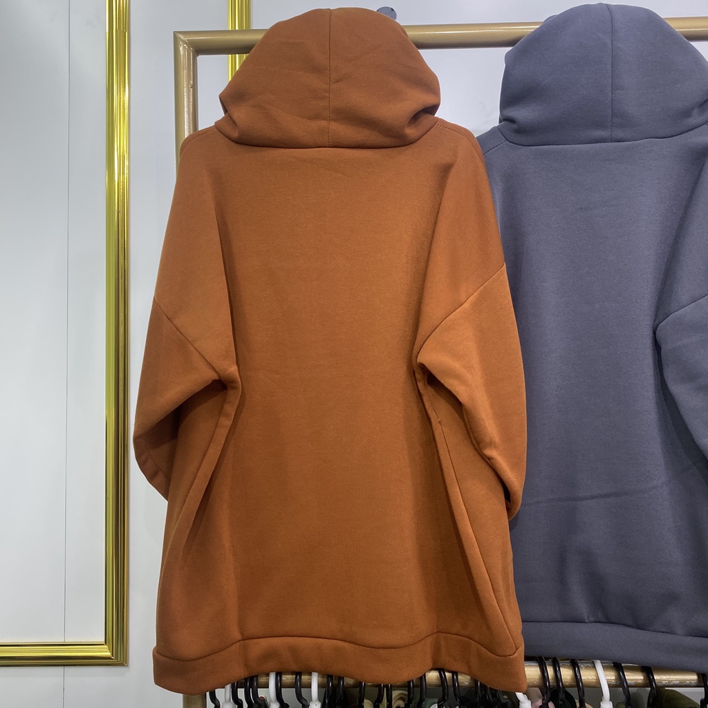 Áo khoác nỉ hoodie form rộng mũ 2 lớp có dây kéo chữ B2AR nâu