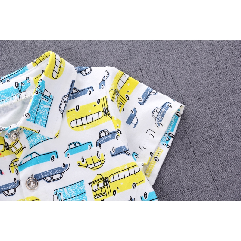 Two-piece denim shorts boys fashion and comfortable cotton polo cartoon car short-sleeved T-shirt + children