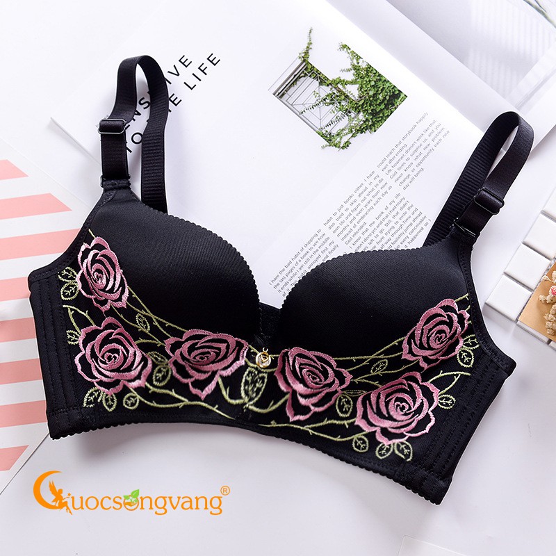 Áo lót nữ thêu hoa hồng áo ngực màu đen GLDL008 Cuocsongvang