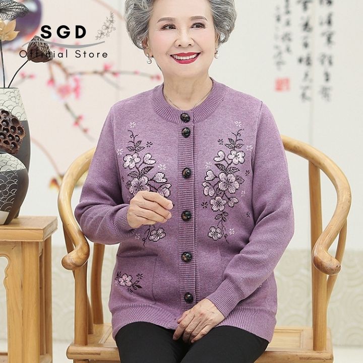 Áo nữ trung niên cho mẹ chất len cổ tròn khuyu cài cao cấp nhã nhặn làm quà tặng bà tặng mẹ U60 U70 U80 U90 mùa thu đông