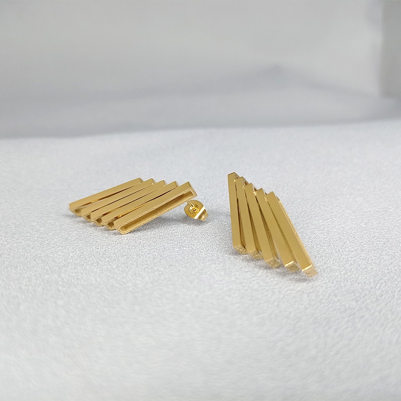Khuyên tai thép titan mạ 18k nhiều lớp hình lông vũ phong cách thời trang Hàn Quốc