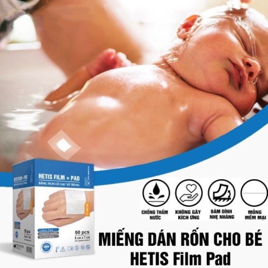 Huong Hoa Mart Gạc, Miếng Dán Rốn Cho Trẻ Tắm HETIS FILM PAD, chống thấm, Bảo Vệ Vết Thương trước Vi Khuẩn