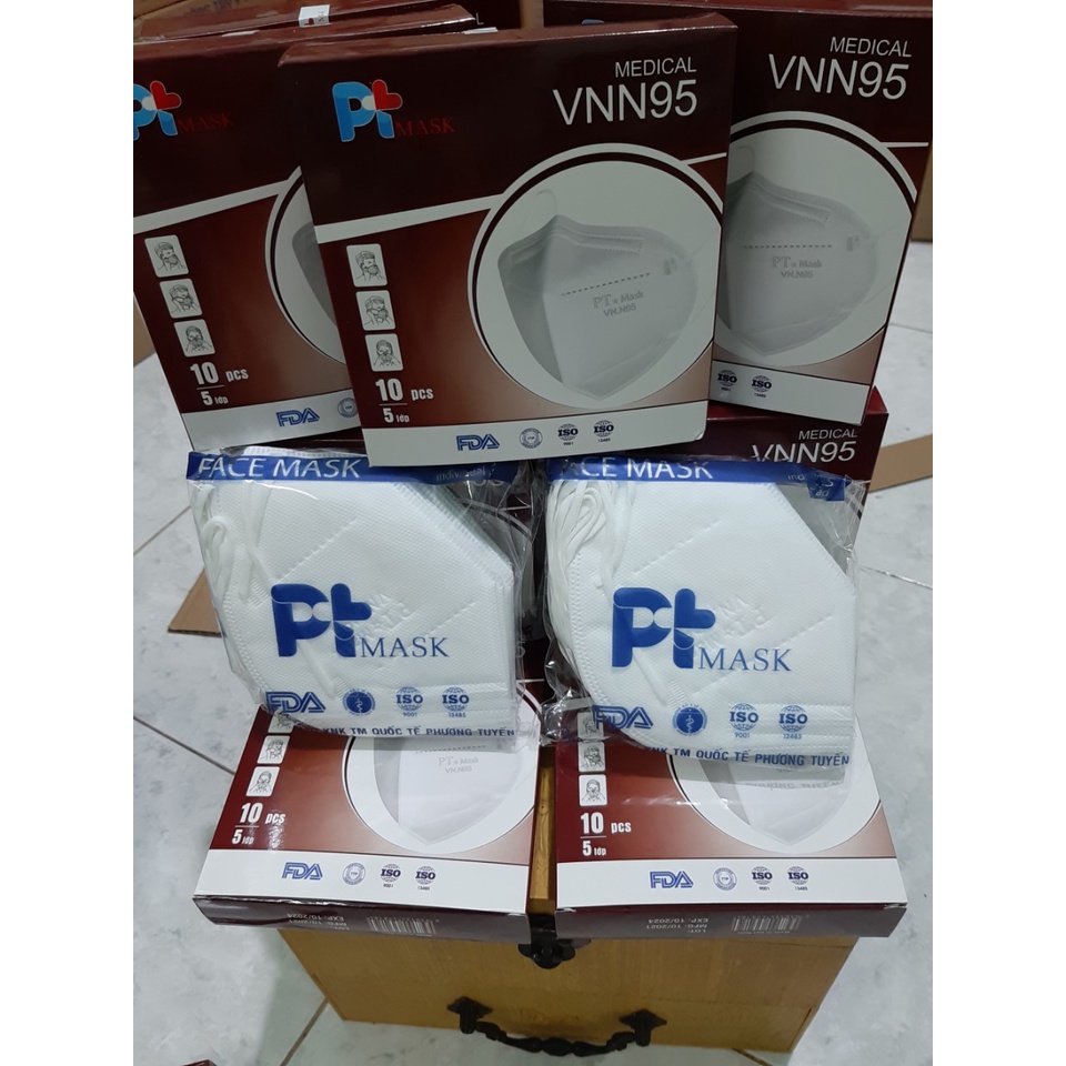1 hộp Khẩu Trang 3D _ PT Mask VNN95 (Không Van) VT0694 _ 5 lớp chống bụi mịn PM 2.5 sẵn hàng màu trắng bảo vệ sức khỏe