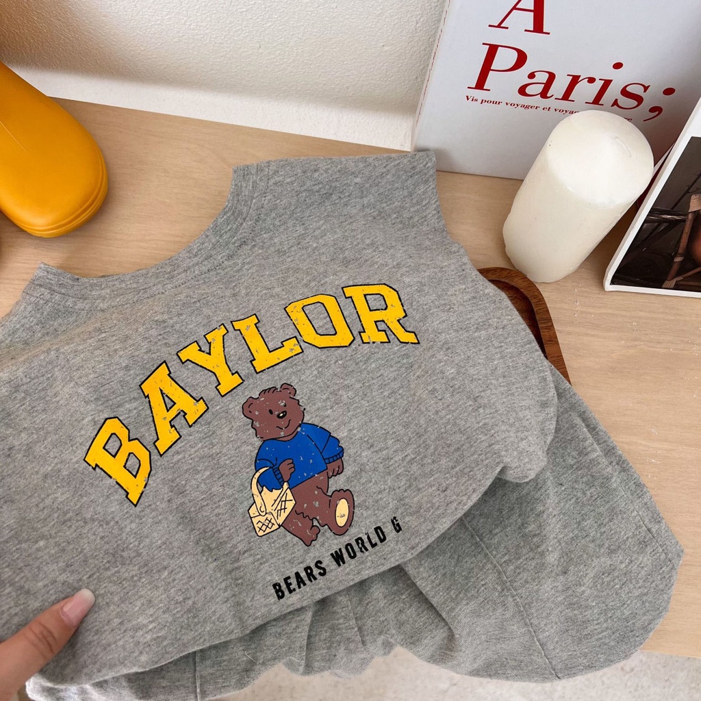 Bộ Đồ Thể Thao Áo Thun Cotton Sát Nách Phối Quần Short In Hình Gấu Hoạt Hình Thời Trang Mùa Hè Cho Bé 2022