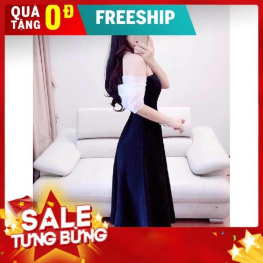 [Ảnh thật tự chụp] Đầm Xòe Trễ Vai Thun Nhập Phối Voan Dễ Thương Mẫu Bán Chạy - 60522