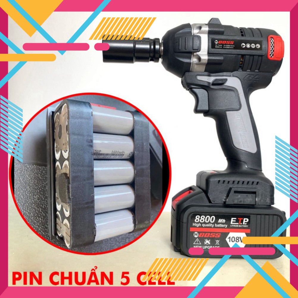 [GIÁ CỰC RẺ] Máy Siết Bulong Boss 108V 2 Trong 1, Không Chổi Than Pin 10 Cell