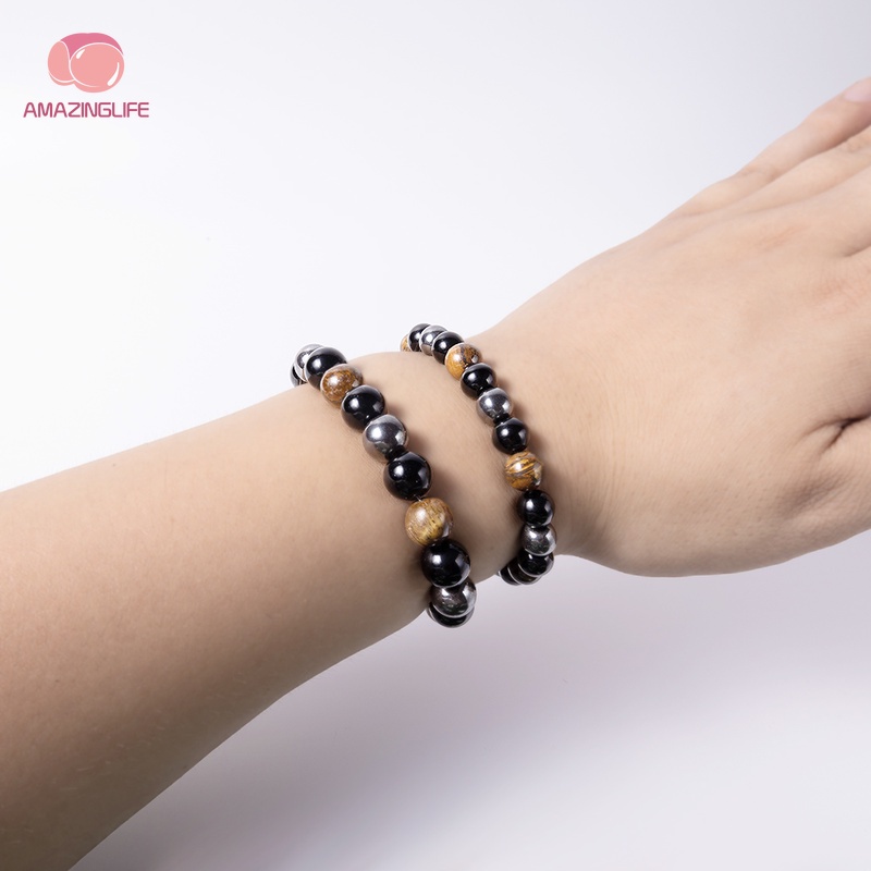 Vòng Tay Chuỗi Hạt Đá Obsidian Tự Nhiên Bảo Vệ Sức Khỏe Cho Cặp Đôi