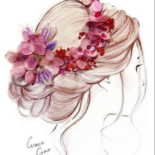 ♥ Tranh hoa khô "cô gái tú cầu" khổ a4♥