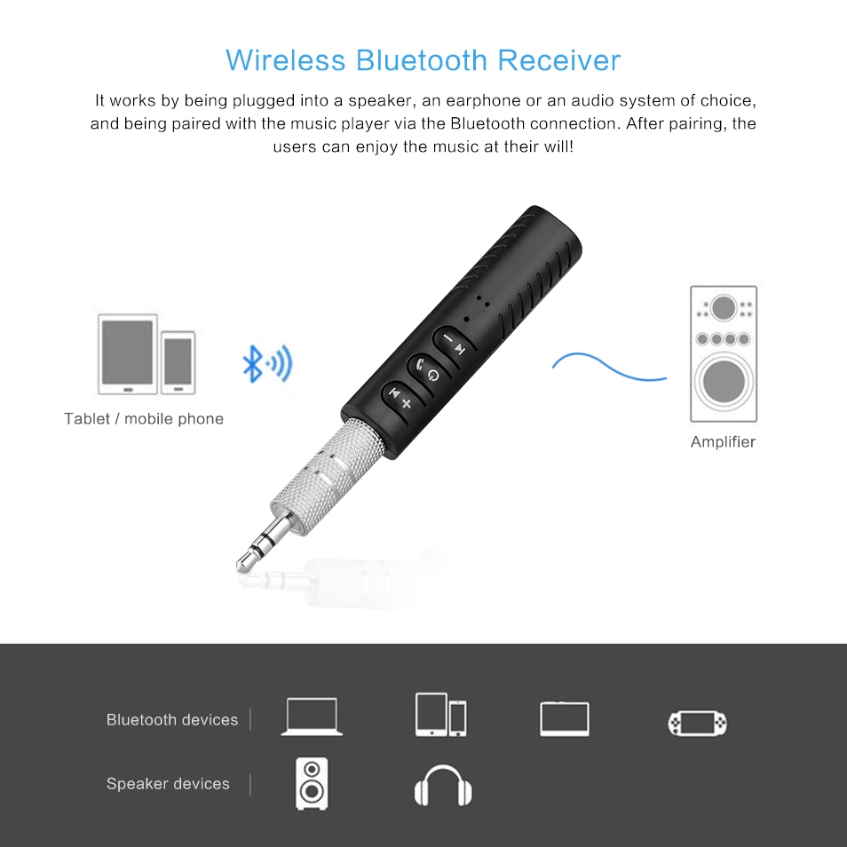 Thiết bị chuyển đổi âm thanh Bluetooth 4.2 AUX A2DP giắc cắm 3.5mm cho xe oto tiện lợi