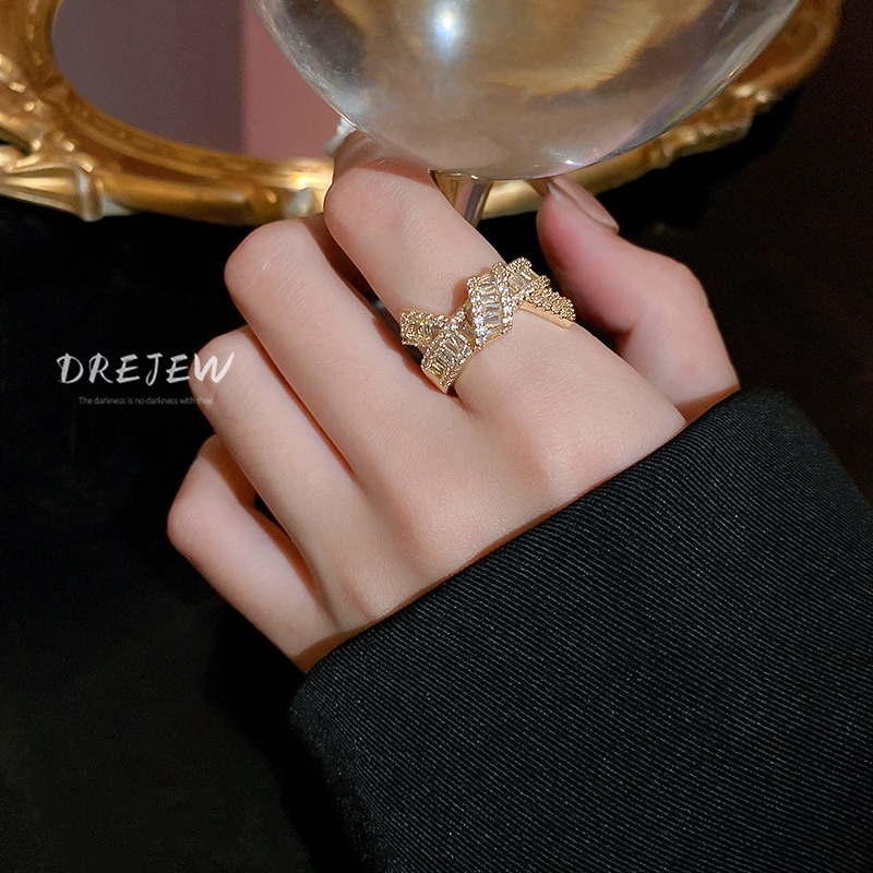 DREJEW Nhẫn Hở Mạ Vàng Đính Đá Zircon Thời Trang Sang Trọng Cho Nữ