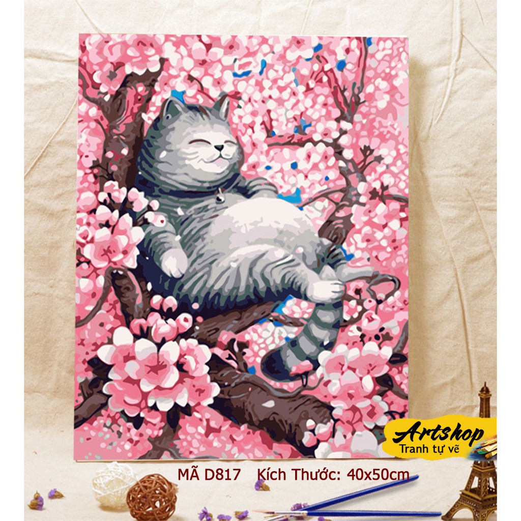 Tranh tô màu theo số sơn dầu số hóa ARTSHOP D817 đã căng khung sẵn và dầu phủ bóng