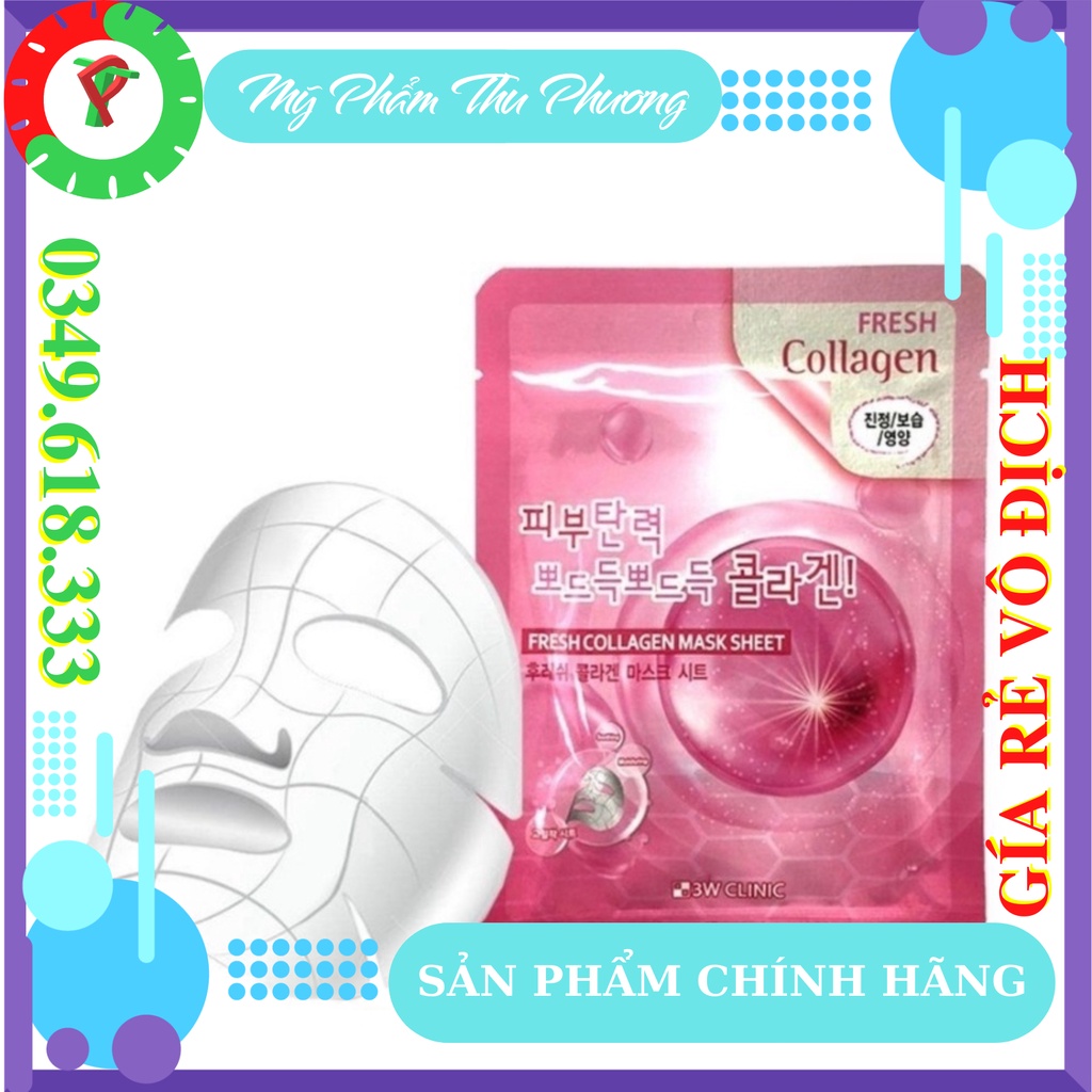 5 Mặt nạ dưỡng da Collagen Mỹ phẩm thiên nhiên chăm sóc da chính hãng Hàn Quốc 3W Clinic Fresh Collagen mask sheet