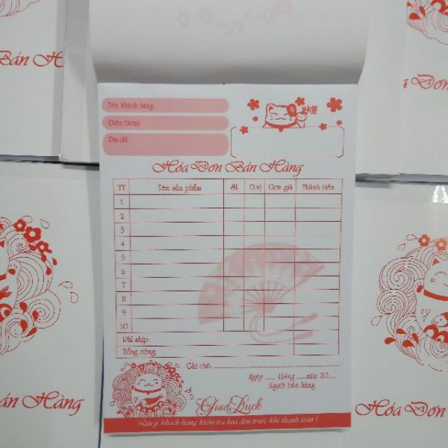 Combo 10 quyển hóa đơn bán hàng 1 liên mèo thần tài chỉ 75.000₫