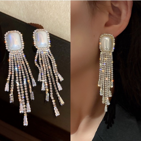 Bông Tai Dáng Dài Bằng Bạc 925 Phối Tua Rua Phong Cách Hàn Quốc Thời Trang Cho Nữ