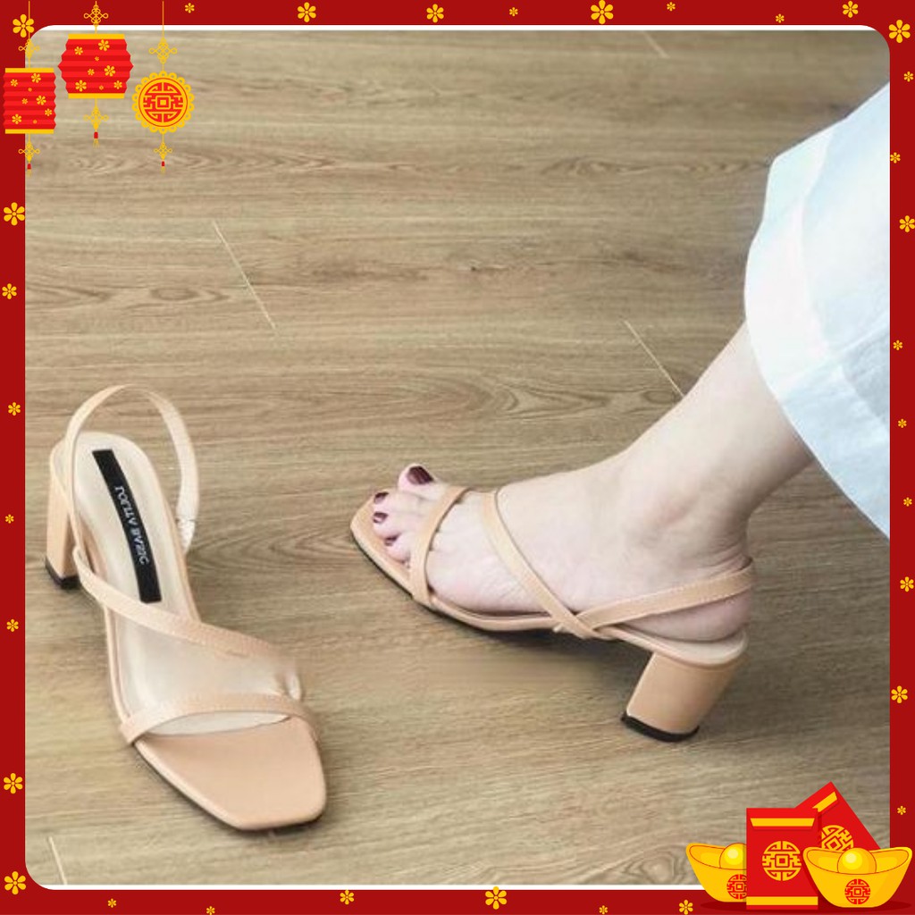 Giày sandal nữ mã HGS2 gót vuông quai xoắn phong cách độc lạ