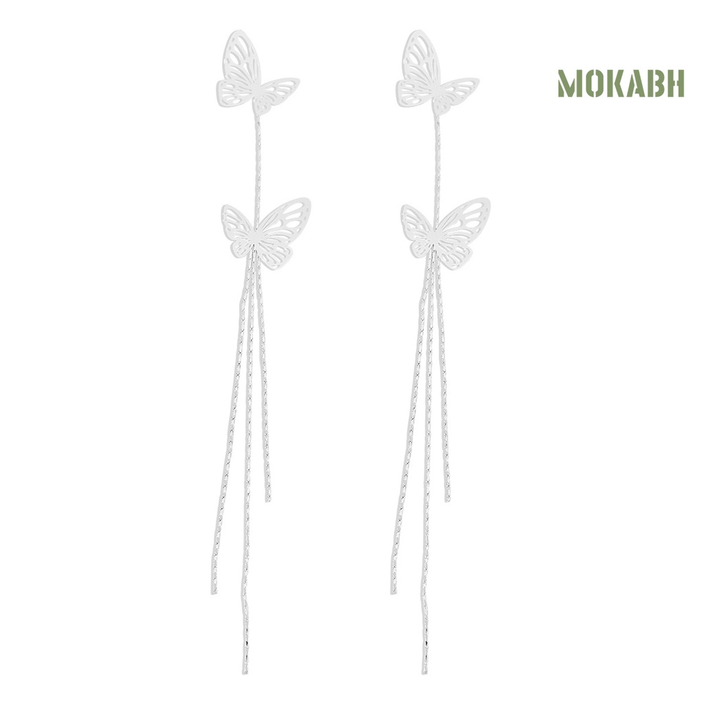 Bông Tai Dáng Dài Hai Lớp Bằng Kim Loại Hình Bướm Thời Trang Dự Tiệc Cho Nữ