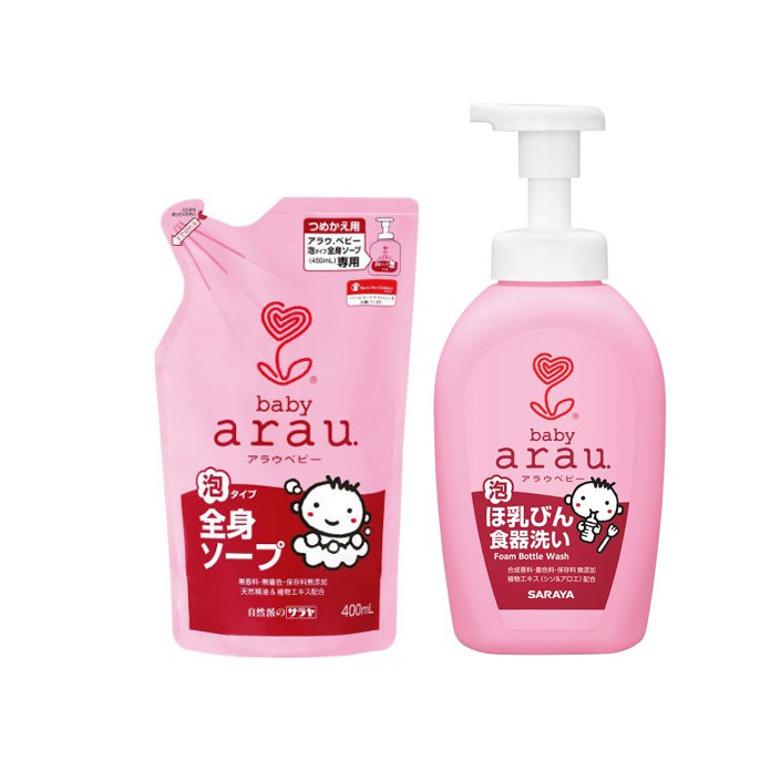 Nước rửa bình sữa Arau Baby chai 500ml- túi 450ml- mẫu mới Nhật