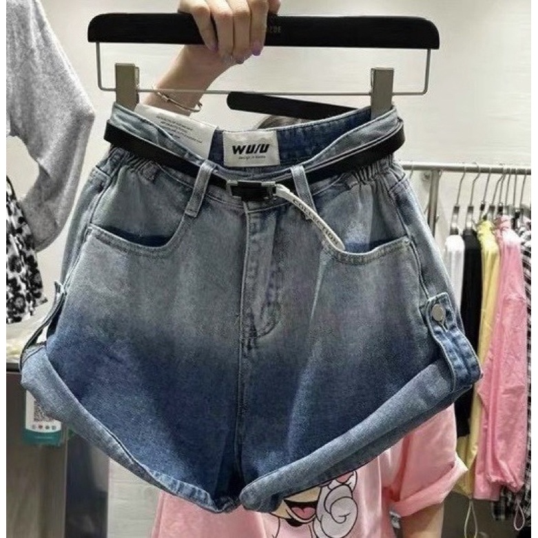 Quần sóc jean ống rộng gấp gấu phối màu cá tính chất đẹp yansoo.vn