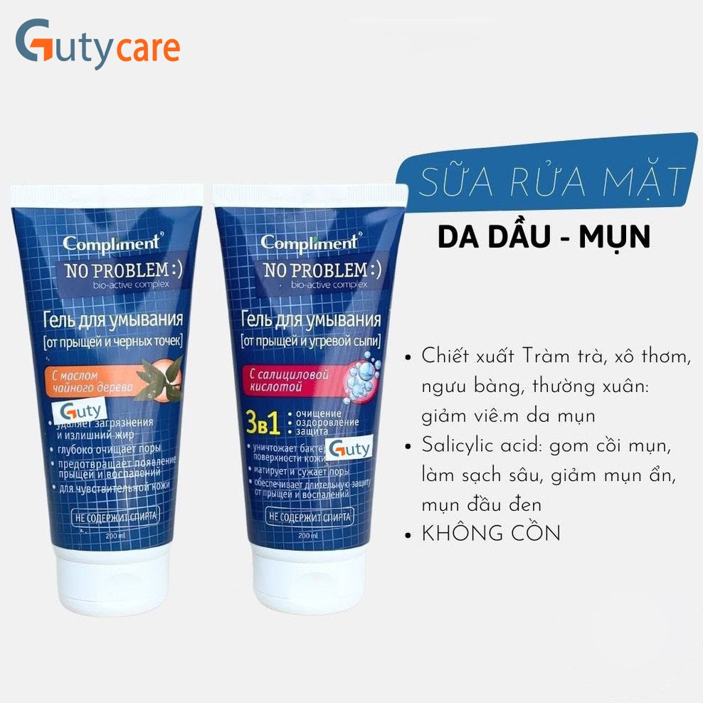 Sữa rửa mặt Compliment No Problem 200ml ngăn ngừa mụn ,giảm viêm ,da dầu - Guty Care