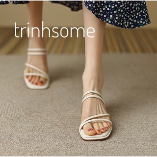 Sandal cao gót nữ 4 phân quai mảnh gót vuông