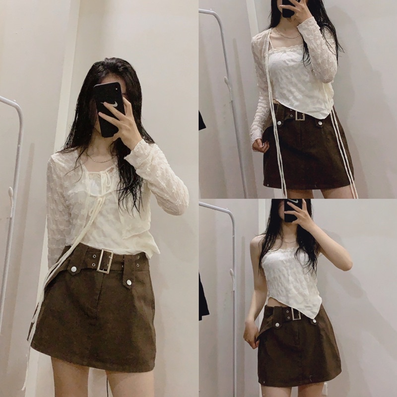 Chân váy Jeans nữ  kèm belt đai bản to ullzang - Hàng có sẵn