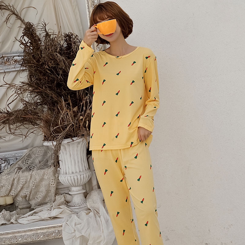 xiaohan korea spring autumn loose female nightwear round neck long sleeve sleepwear set cute print women Large size pajamas | BigBuy360 - bigbuy360.vn