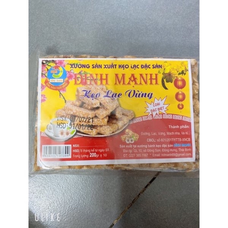 Kẹo đậu phộng/ Kẹo lạc Đình Mạnh gói 200g - đặc sản Thái Bình