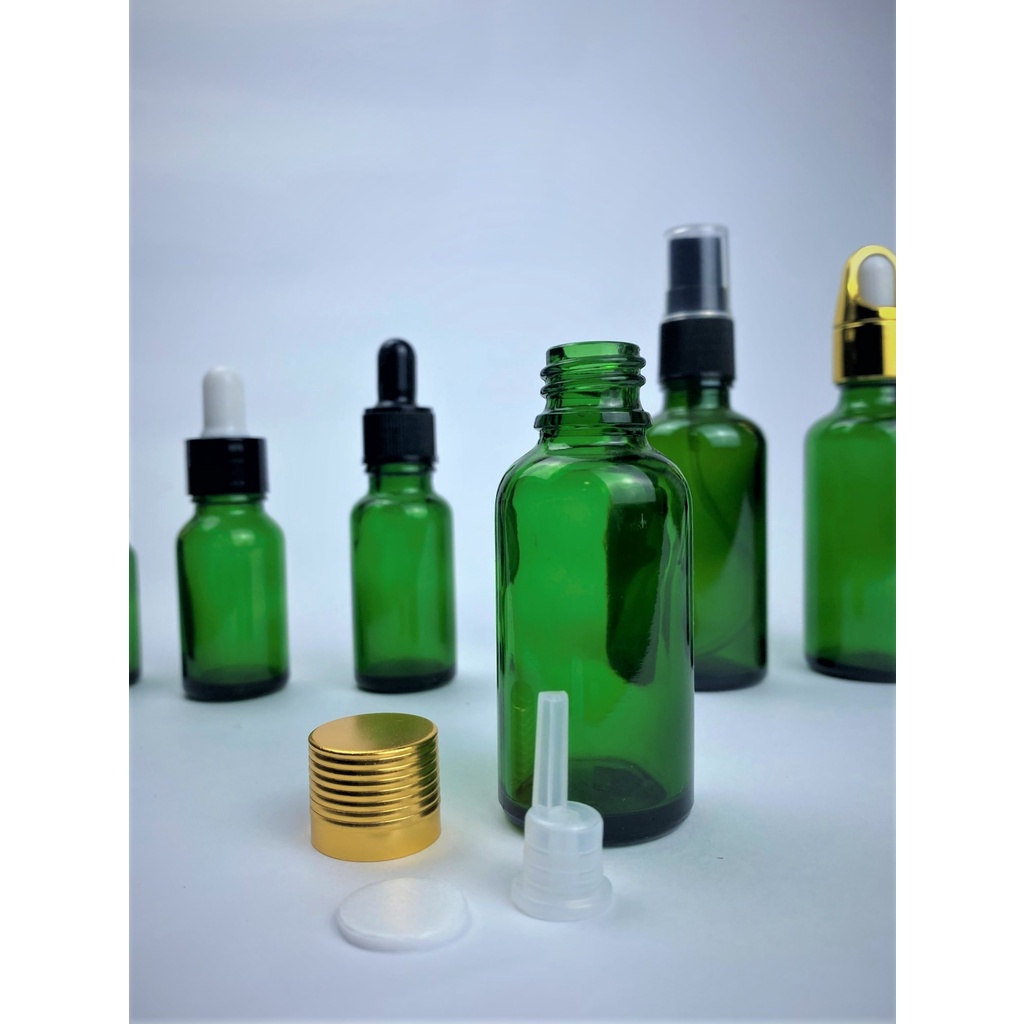 Lọ chiết mỹ phẩm thủy tinh màu xanh các nắp khác nhau 5ml/10ml/15ml/20ml/30ml/50ml/100ml [Giá sỉ/ lẻ]