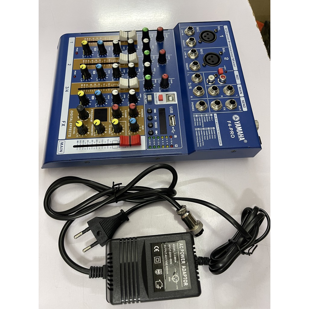 BỘ CHỘN ÂM THANH MIXER F4 -PRO CÓ ĐÈN LED CÓ USB CÓ 16 HIỆU ỨNG CÓ BLUETOOTH NEW