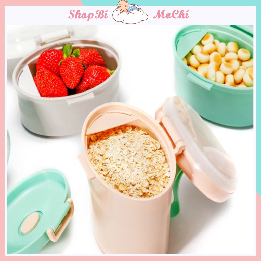 Hộp đựng sữa bột mang đi chơi, du lịch, hộp chia sữa có dây đeo tiện lợi đựng được 400gr sữa bột