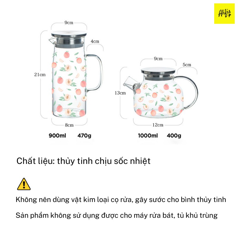 Ấm trà thủy tinh, bình trà thủy tinh chịu nhiệt cao cấp nhiều họa tiết